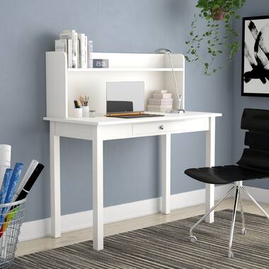 Heuss 55.1'' Computer Desk with Shelves, Tempered Glass Top Home Office Desks Ivy Bronx Color: White