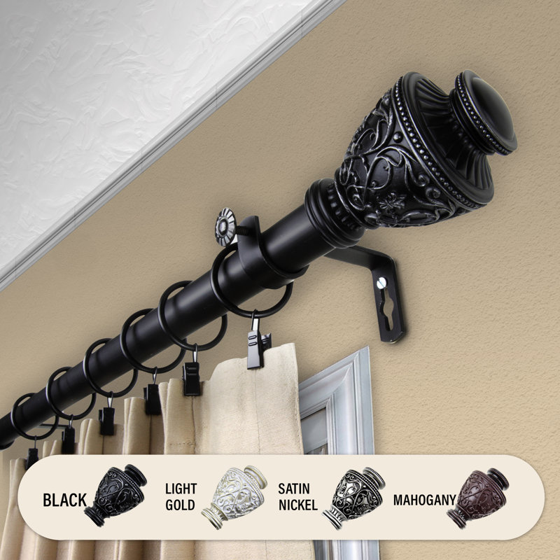 Tringle à rideau simple réglable de 1 po DeWitt, Noir, 66" – 120"