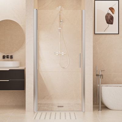 36"-38"W x 72"H Pivot Semi-Frameless Glass Shower Door With SGCC & ANSI Certified Tempered Glass and Handle