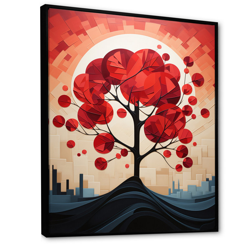 «Red Maple Tree Harmony» sur impression sur toile, Cadre flottant noir, H 20 po x l 12 po x P 1 po