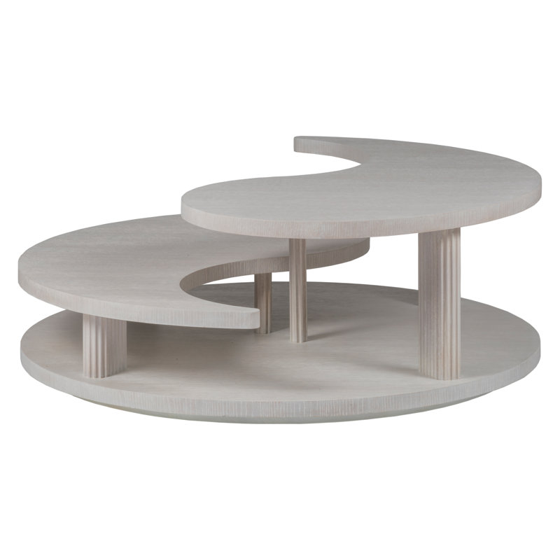 Misty White Gray Round Oak Mid Century Modern Coffee Table