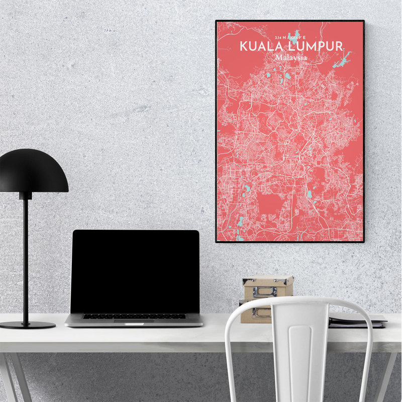 «Kuala Lumpur City Map», impression de luxe, H 36 po x l 24 po, Rose / bleu bébé