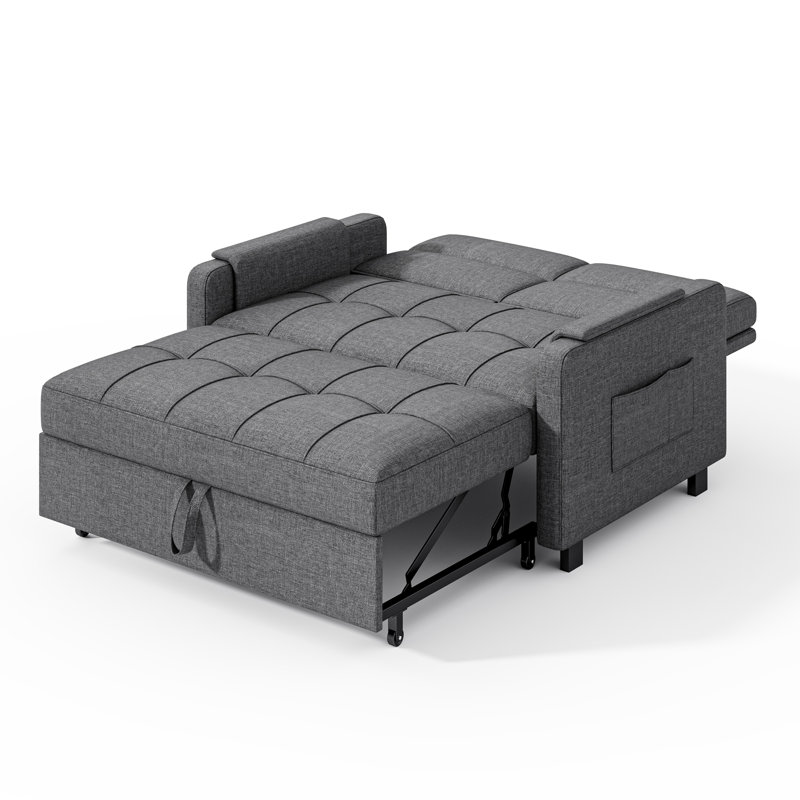 Canapé-lit moderne 3-en-1 coulissant, canapé-lit rembourré convertible avec dossier inclinable et poches latérales, causeuse confortable pour petits appartements