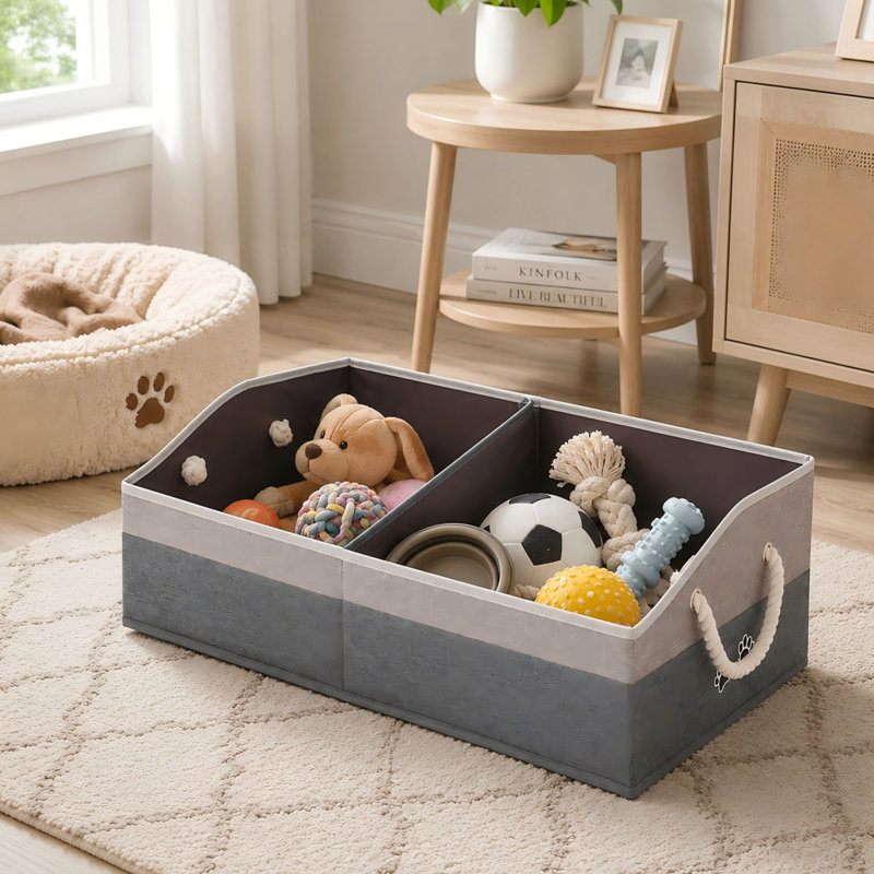 Large Foldable Dog Toy Basket with Handle