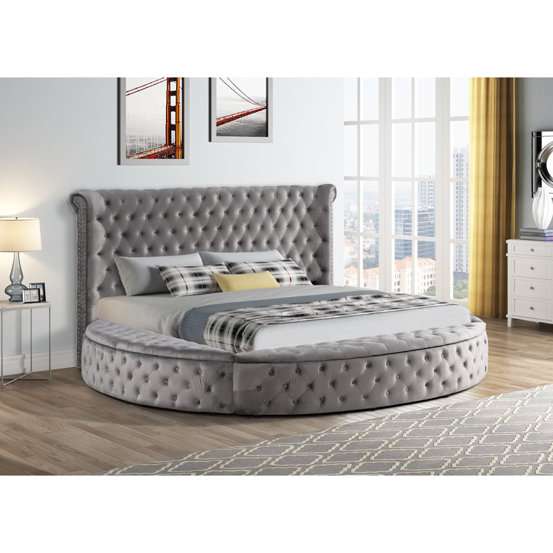 Lit plateforme tapissier Oona, Grand, gris
