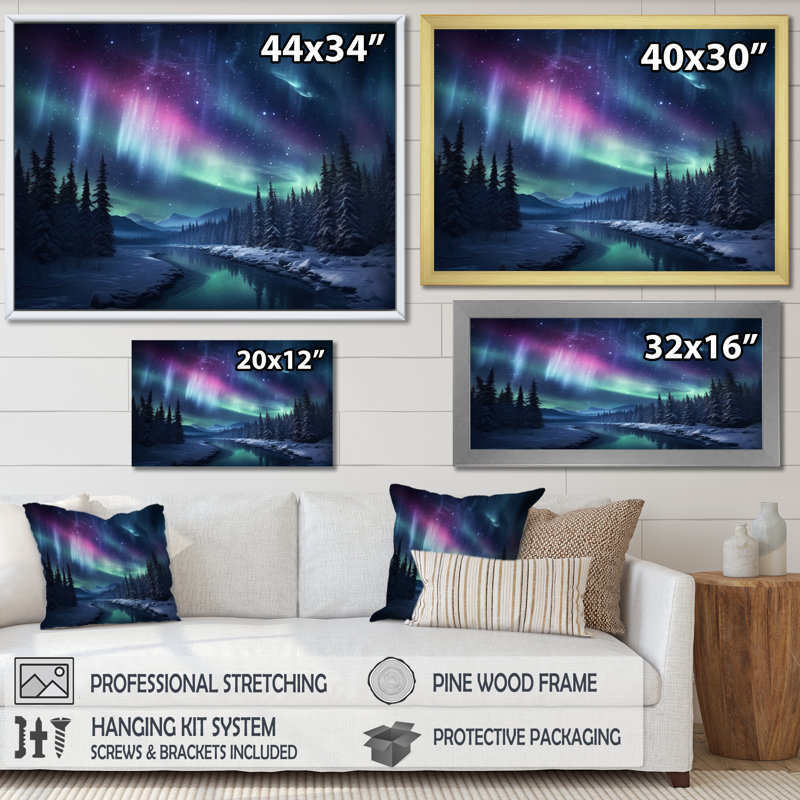 Northern Lights III On Canvas Print, 24" H x 32" W x 1" D, Silver Floater Framed