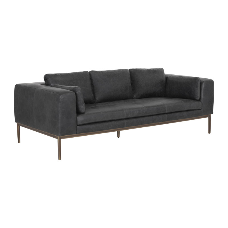 Burr Leather Sofa, Black Genuine Leather
