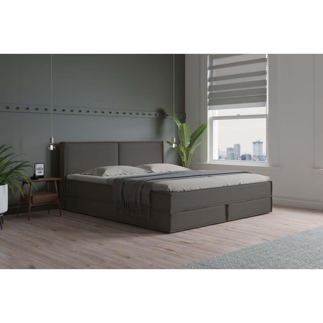 Echtes Boxspringbett Ladona mit Kaltschaum Topper, mit Kunstleder bezogen