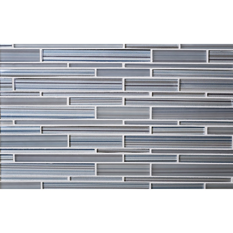 11.8" x 12.2" Glass Mosaic Tile, Blue/Gray