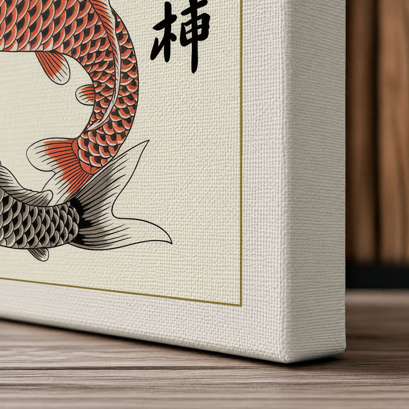 Three Koi in Motion Japandi - Wrapped Canvas, 18x12 - 45.7 x 30.5 cm, Cream Border