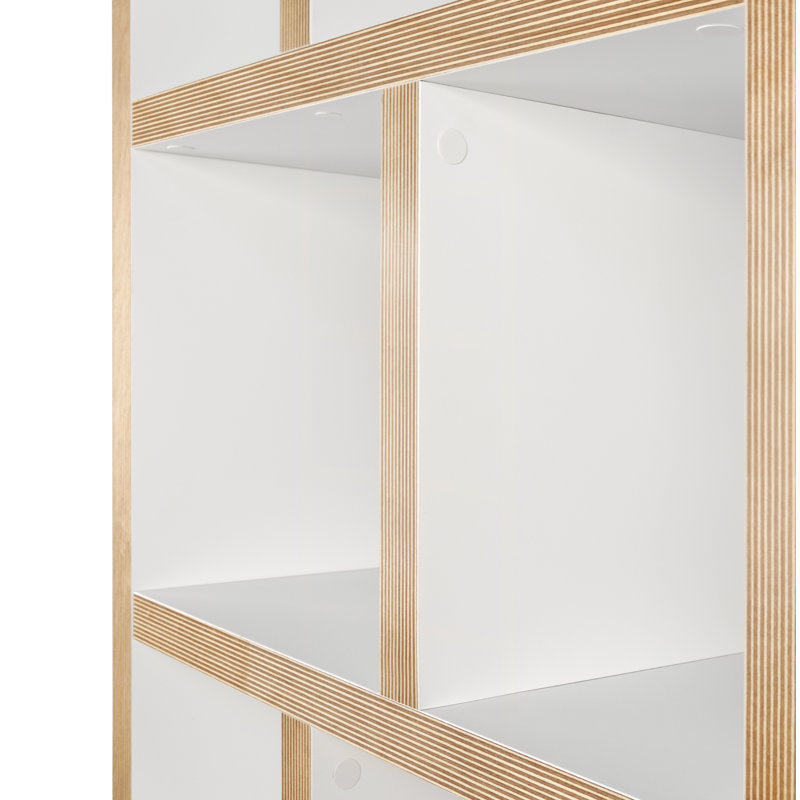 Bibliothèque cubes Stetson, (5 tablettes) H 78 po x l 28 po x P 13 po, Blanc pure / bord du contreplaqué
