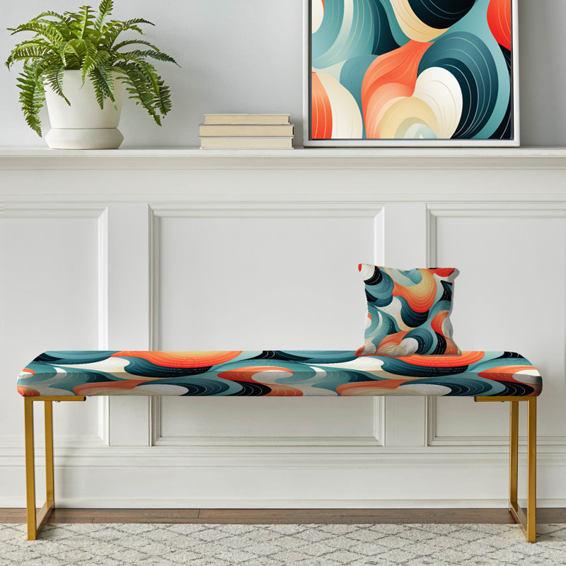 Motifs ondulés géométriques orange et verts - Banc rembourré doré Coastal