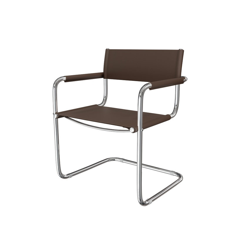 Momei Saddle Leather Accent Armchair with Stainless Steel Metal Frame, Brown