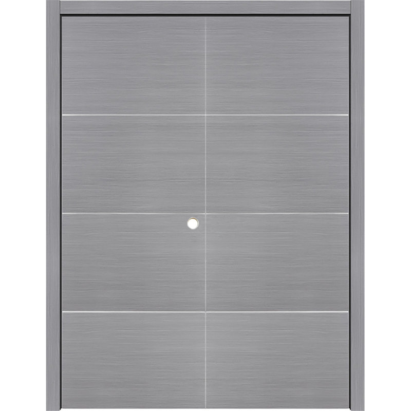 Double porte intérieure stratifiée HG-008, 60 po x 80 po, Bois argenté, S'ouvre à gauche vers l'intérieur