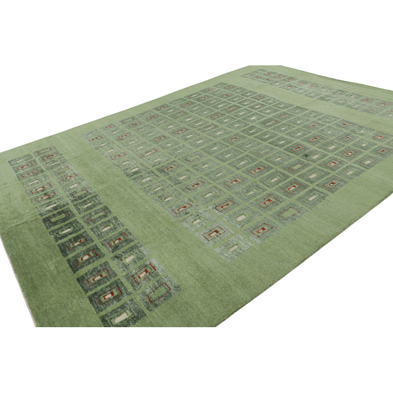Art Deco Hand Knotted Wool Geometric Area Rug, Rectangle 9' x 12'