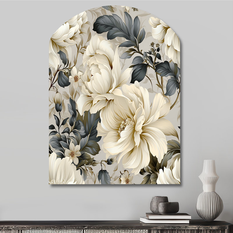 Rella - Art mural floral asymétrique en métal, sculpture murale en arche, H 34 po x l 25 po