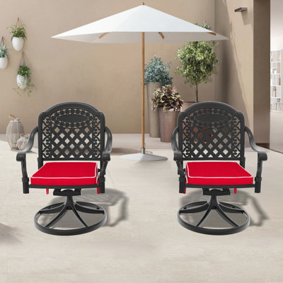 Chaise de patio pivotante en fonte d'aluminium 2 pièces avec structure noire et coussins de couleurs aléatoires