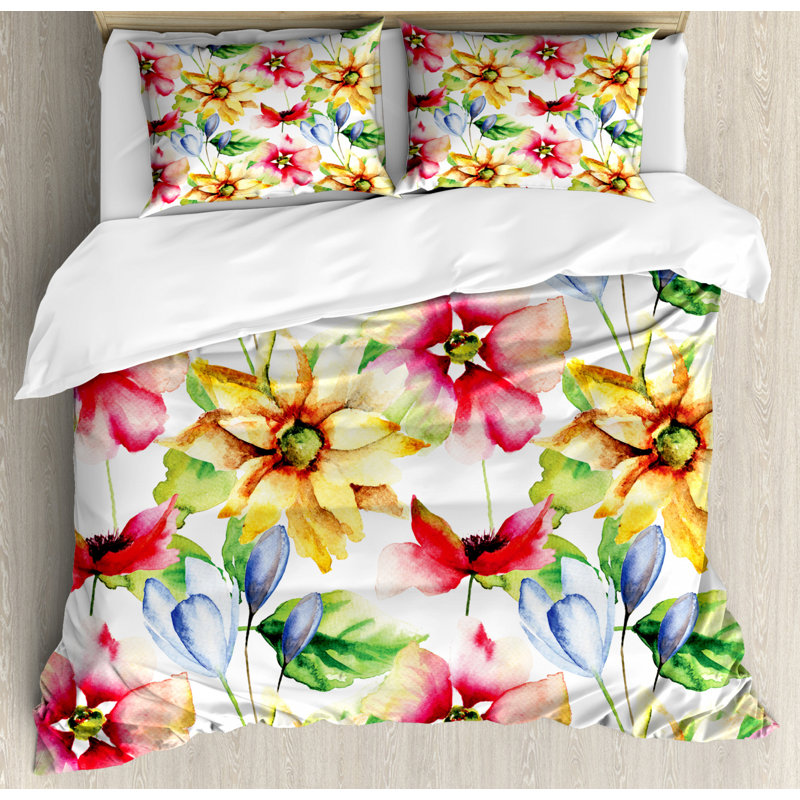 King Size Multicolor Floral Microfiber Duvet Cover Set