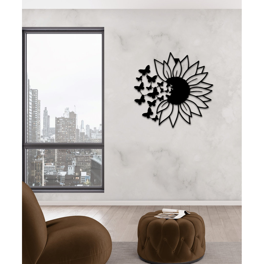 Flower and Butterflies Metal Wall Art Décor for Living Room, New Home & Office, Housewarming Gift Wildon Home® 