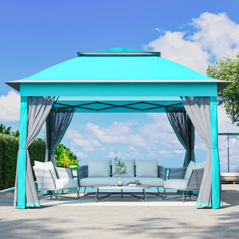 11 Ft. W x 11 Ft. D Steel Pop-up Gazebo, Blue