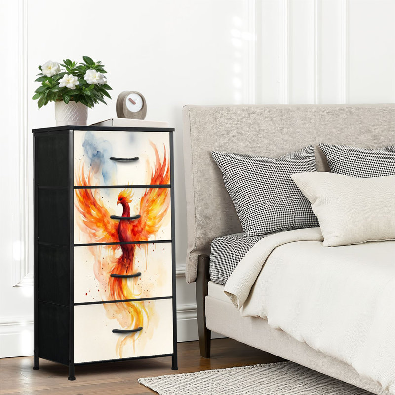 4 Drawer Dresser for Bedroom, Narrow Chest of Drawers, Wooden Top and Study Iron Frame 18"x37.5"-(WxH)