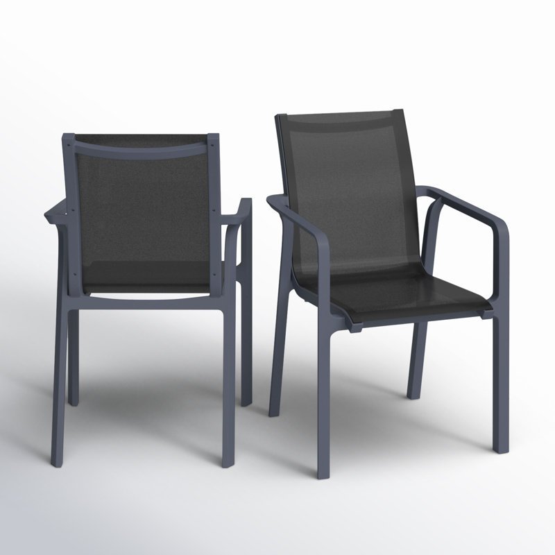 Chaise d'appoint empilable pour patio Farrah, Gris foncé / Noir