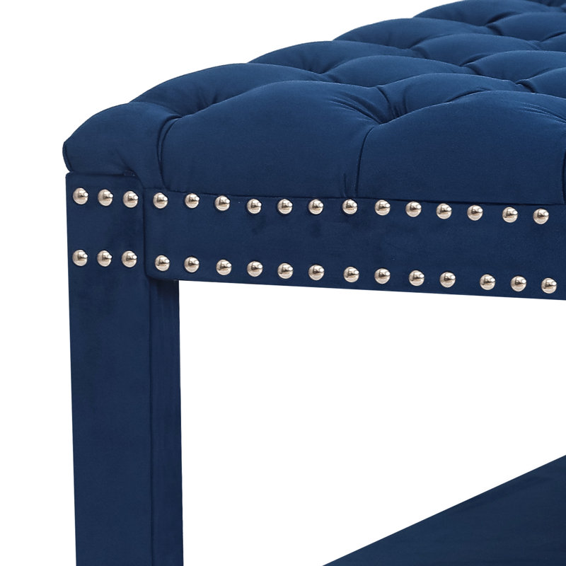 Firdevs Velvet Ottoman, Dark Blue Velvet