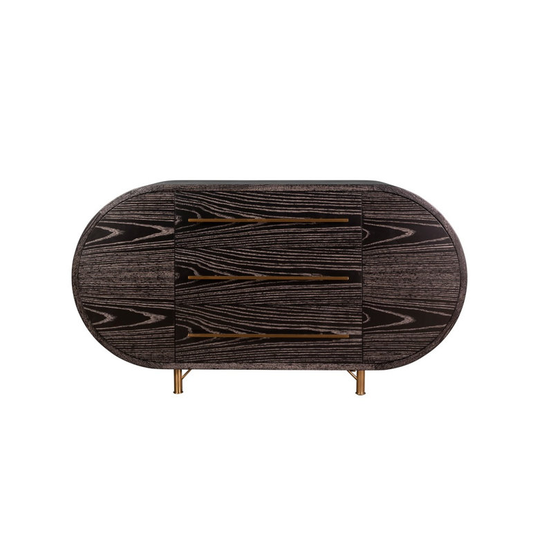 Mullinex 59'' W Solid Wood Sideboard, Black Limed Ash/Brass