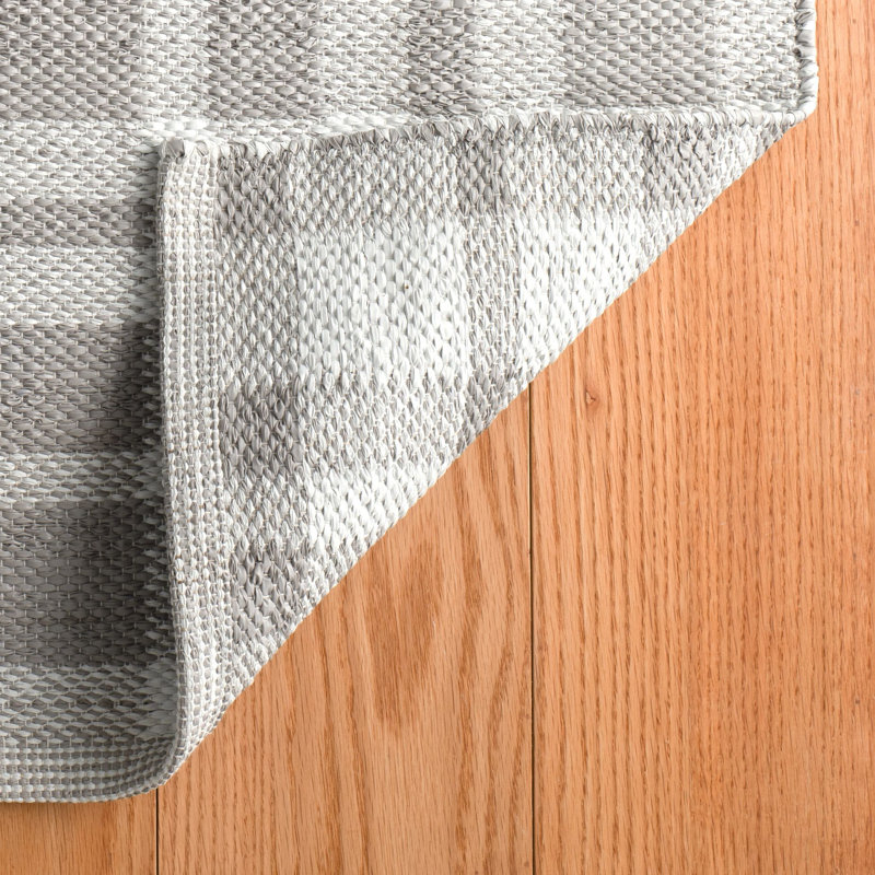 Tattersall Grey Handwoven Indoor/Outdoor Rug, Runner 2'6" x 8'