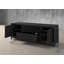 Console multimédia Furnatech Rafaela-86 po au fini ébène avec placages de chêne rouge américain, portes en bois, panneaux arrière amovibles et gestion des câbles-129240551