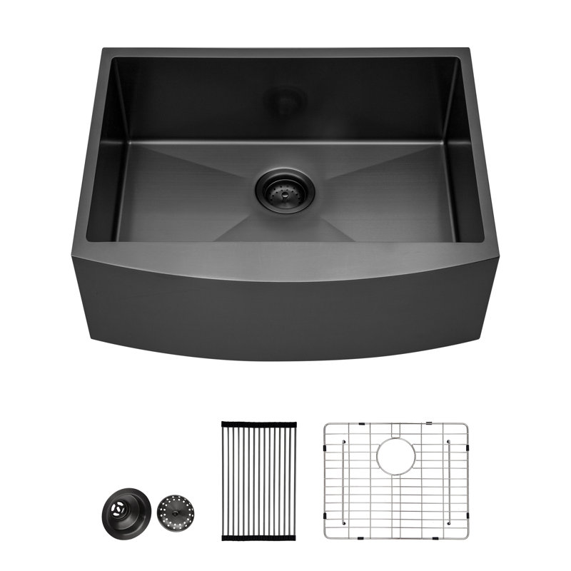 24" X 21" X 10" Gunmetal Black Farmhouse Sink - 24 Inch Kitchen Sink Stainless Steel 16 Gauge Apron Front Kitchen Sink