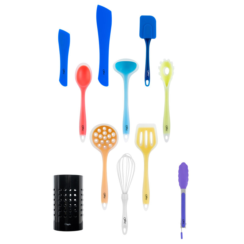 Ozeri 11-Piece Multicolor Silicone Kitchen Utensil Set with Holder