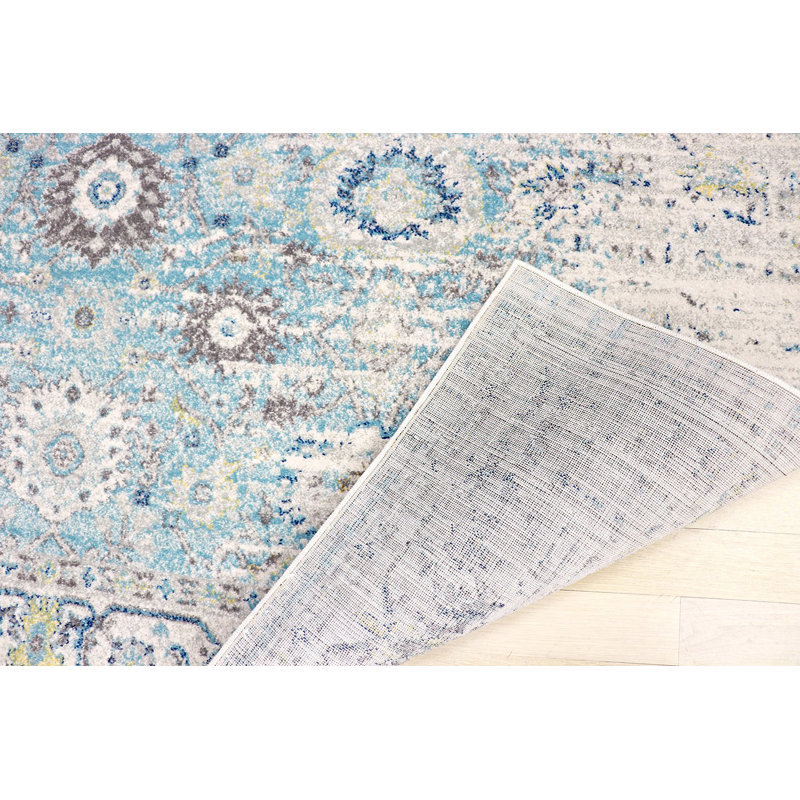 Chelsea Floral Seafoam/Beige/Gray Area Rug, Rectangle 5' x 7'6"