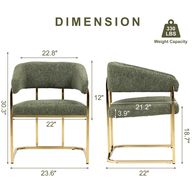 Ensemble de 2 chaises de salle à manger rembourrées Modern, Vert, 2