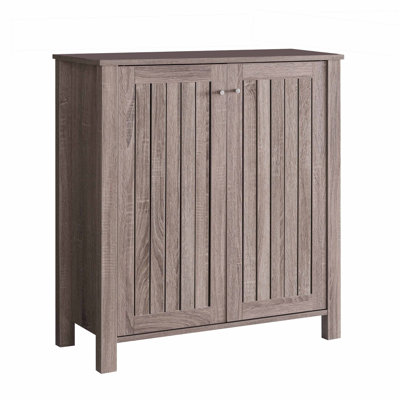 Armoire à chaussures, portes ventilées à lattes de 34 pouces, finition taupe foncé