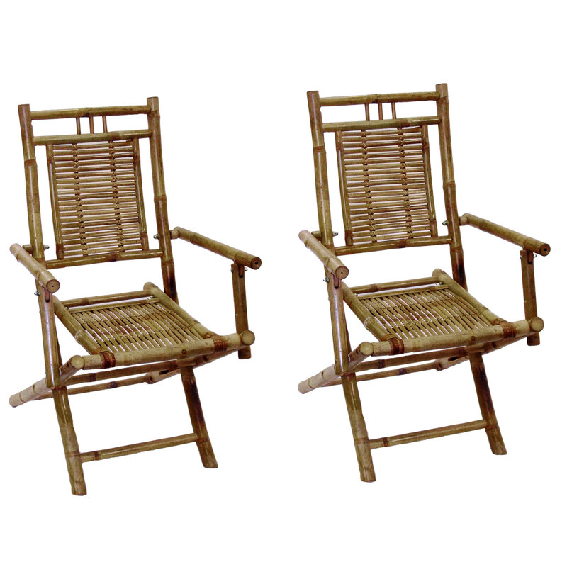 Natural Tan Bamboo Folding Dining Armchairs, Set of 2