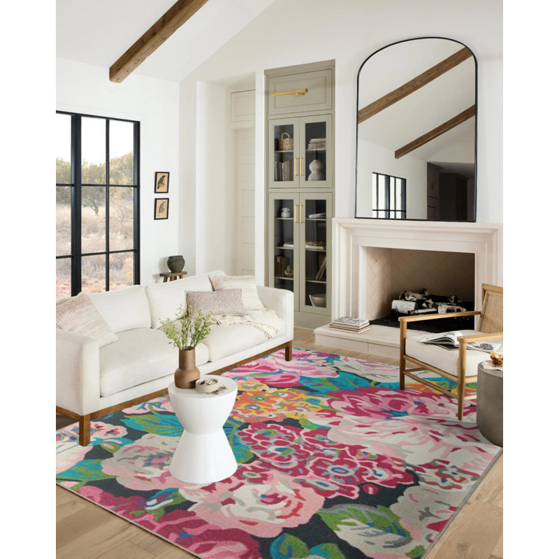 Tapis tissé coloré à motif de pivoines Floret, Rectangle 3 pi 4 po x 5 pi