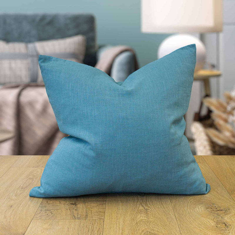 100% Linen Cushion Cover in Teal Blue, 43x43cm, Feather filled