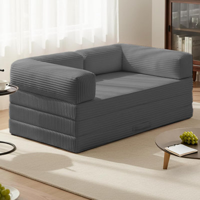 Matelas pliable à trois volets, canapé-lit pliant convertible avec accoudoirs amovibles et housse lavable, canapé-lit de plancher portatif tout-en-un, aucun assemblage requis et antidérapant, double, gris