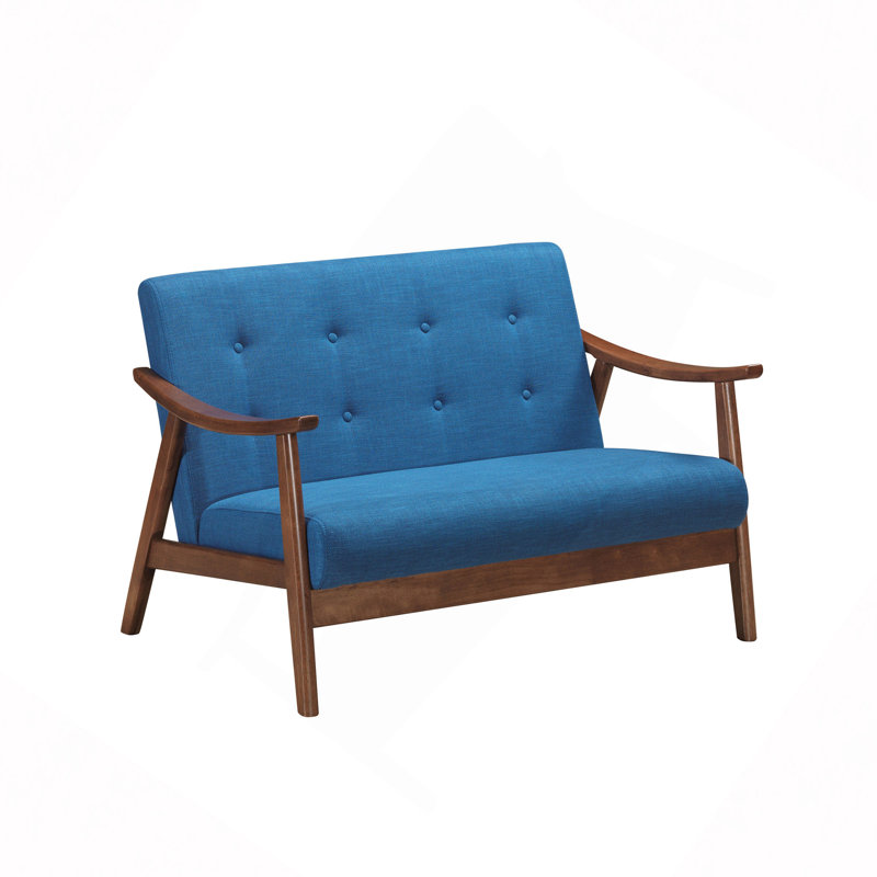 Canapé, canapé Mid-Century moderne capitonné et accoudoirs en bois cintré
