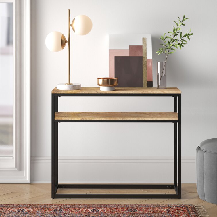 Solid Wood Foundry Narrow Console Table With Black Steel Frame