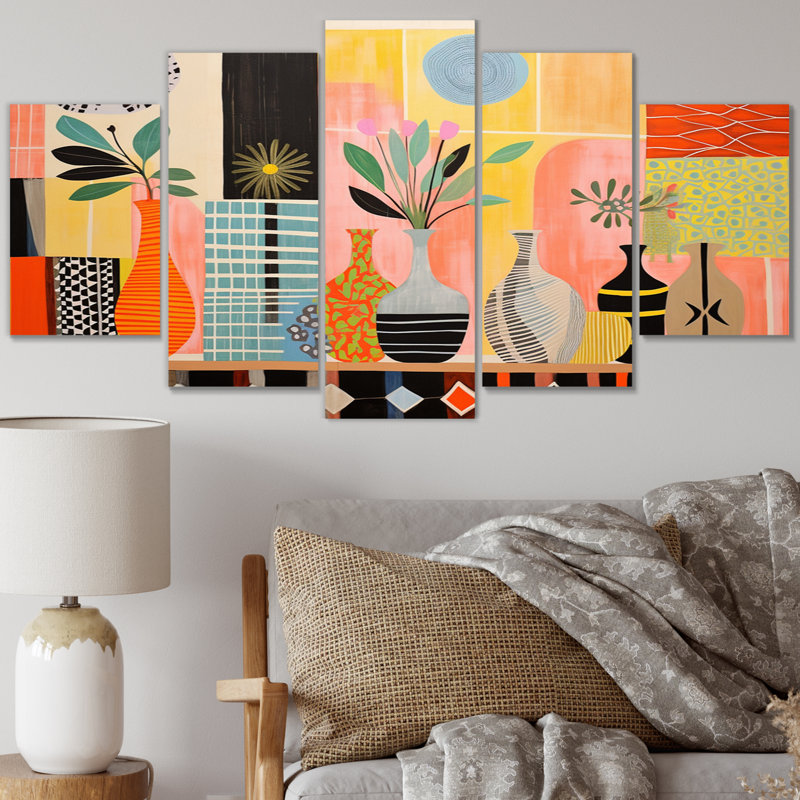 Mid Century Vintage Textiles I - Mid-Century Wall Art Print - 5 Panels