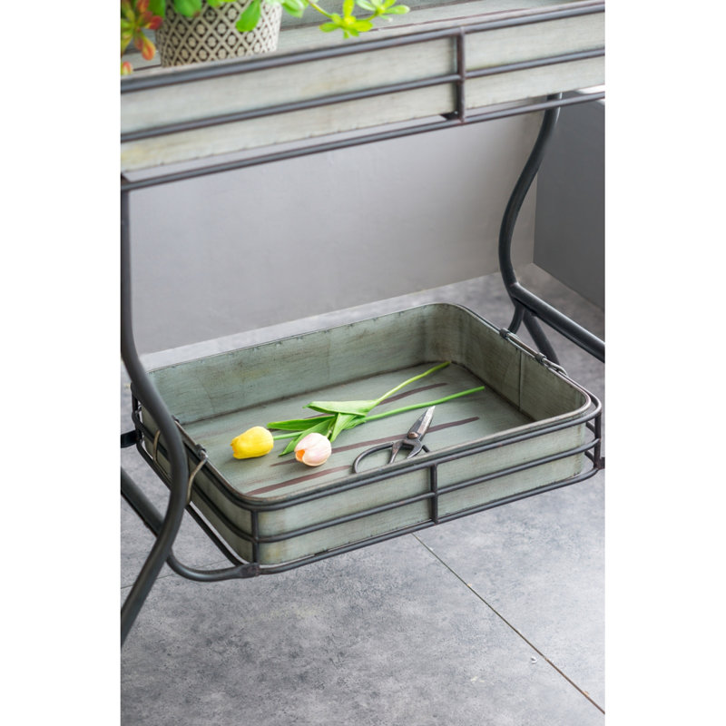 32X15x31" Maggie Galvanized Tray Table Accent Table