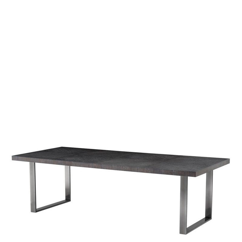 Borghese Oak Solid Wood Top Metal Base Dining Table, Charcoal Oak/Black Nickel, 43.3071" W x 98.4252" L