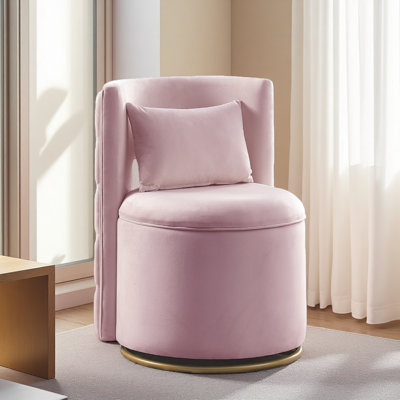 360° Swivel Accent Chair With Storage Function, Velvet Curved Chair With Metal Base For Living Room