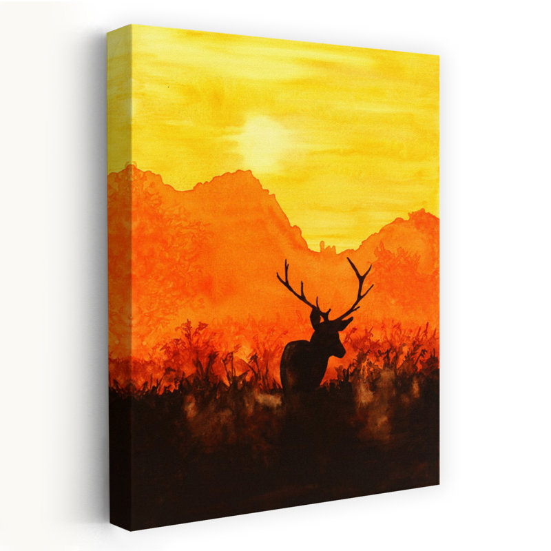 Cerf rouge dans le soleil du soir, art animalier abstrait audacieux, H 60 po x l 40 po