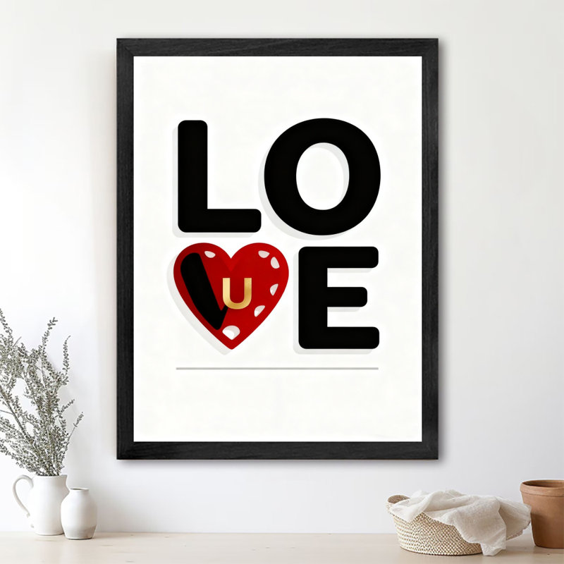 Reproduction d'art encadrée noire rétro pleine d'amour, H 17 po x l 13 po