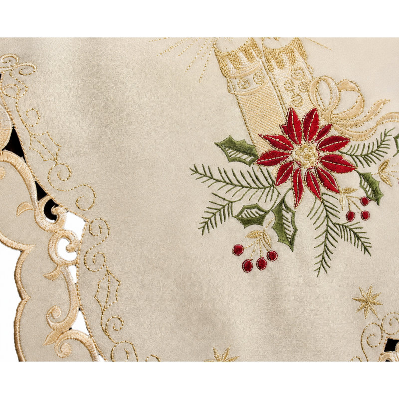 Golden Glow Embroidered Cutwork Christmas Table Runner, 54" L x 15" W