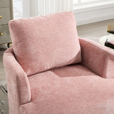 Chaise pivotante en chenille rose avec métal pivotant à 360 degrés, confortable au toucher, respirante et pour le bureau ou la maison, pièces transparentes à assemblage simple, plateau tournant, profondeur de 31,09 po, largeur: 34,8 po