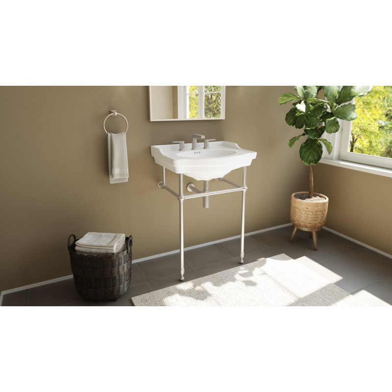 Évier de console l 24 po x H 38 po Prism, perceuse à robinet 8 po, nickel brossé Prism, Nickel brossé
